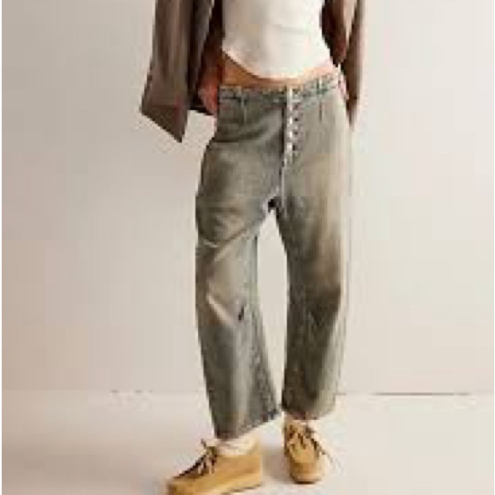 Free People Gray Button-Front Flare Pants